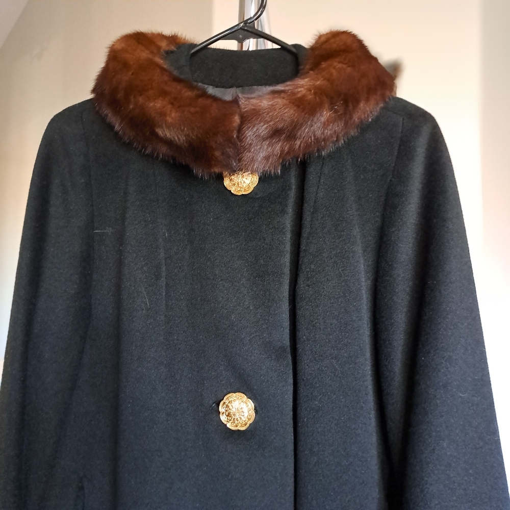 Vintage MINK Collar Wool Coat, Size Small/Medium